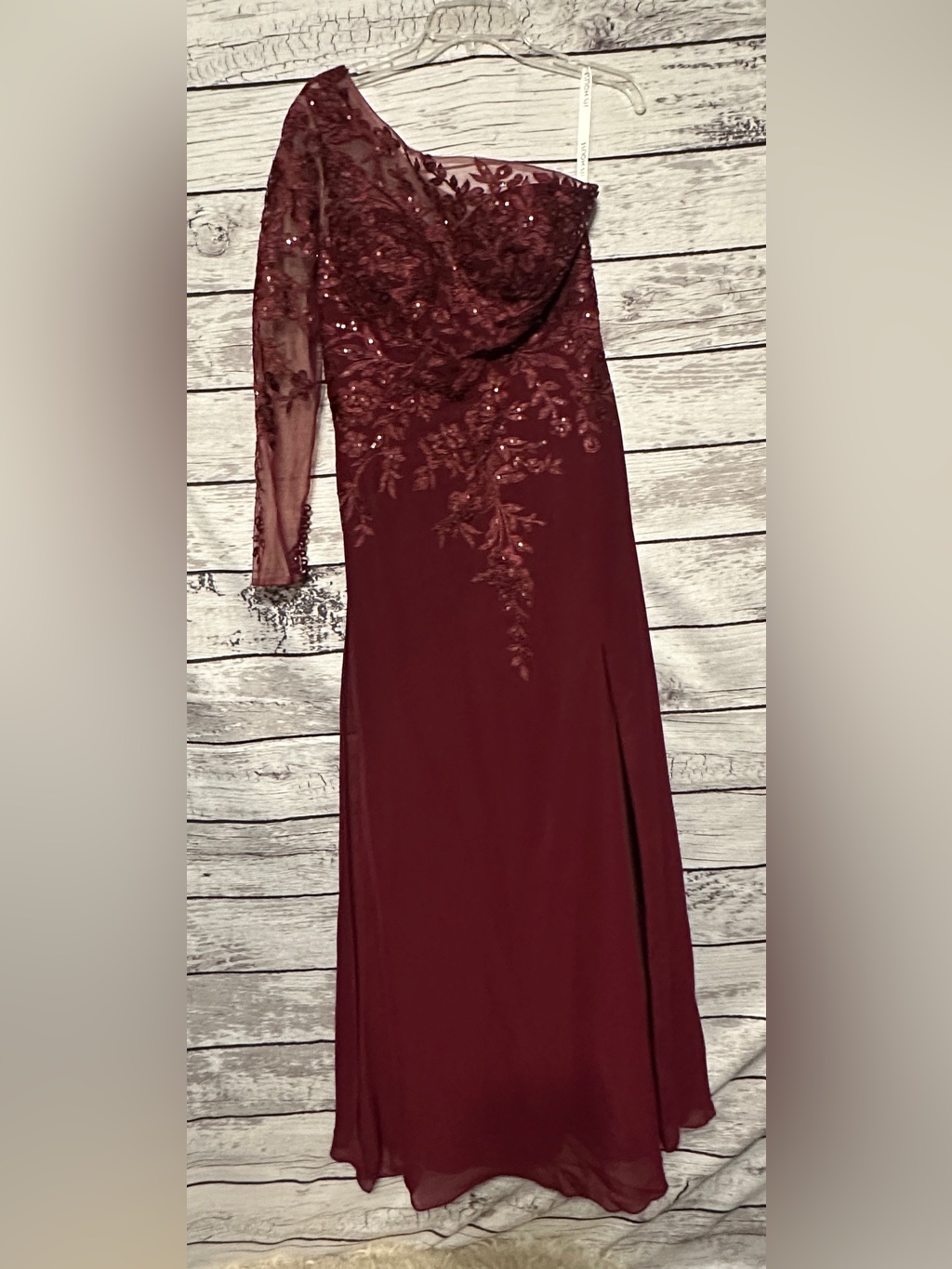 Jj’s House Cabernet One Shoulder Lace Sequin Formal Gown Nwt Size 12
